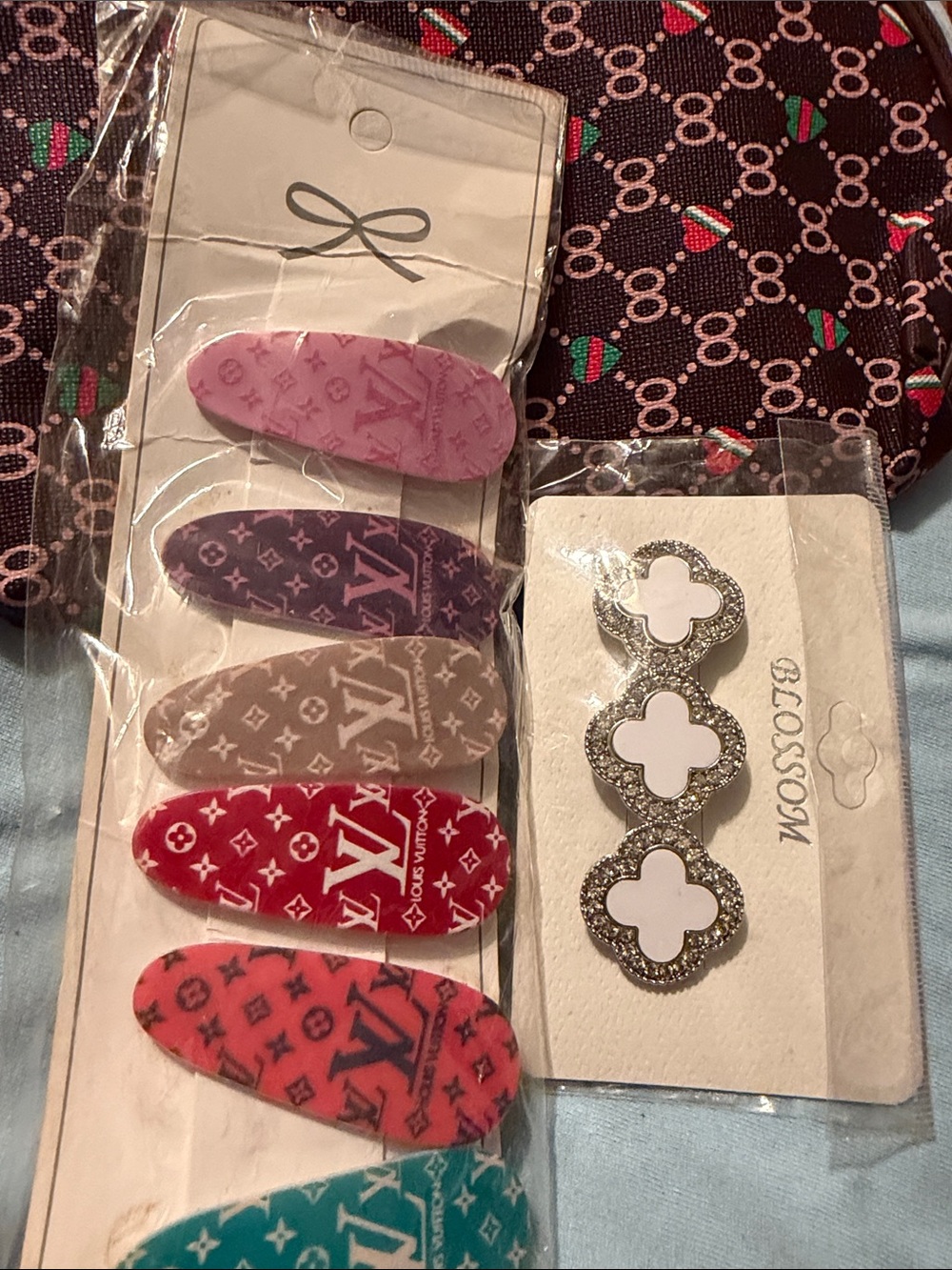 Luxury-Inspired Multi-Color Hair Clip Set with Logo Print